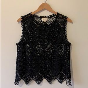 ANTHRO Deletta Black Lace Crochet Tank Top